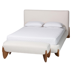 Baxton Studio Vinicio Mid-Century Modern Cream Boucle King 2-Piece Bedroom Set